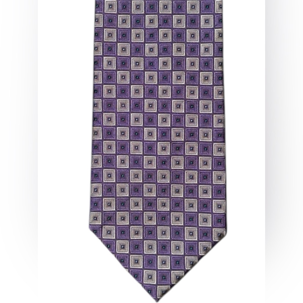 JoS. A. Bank Executive Collection LONG‎ Silk Tie – Purple Silver Geometric EUC